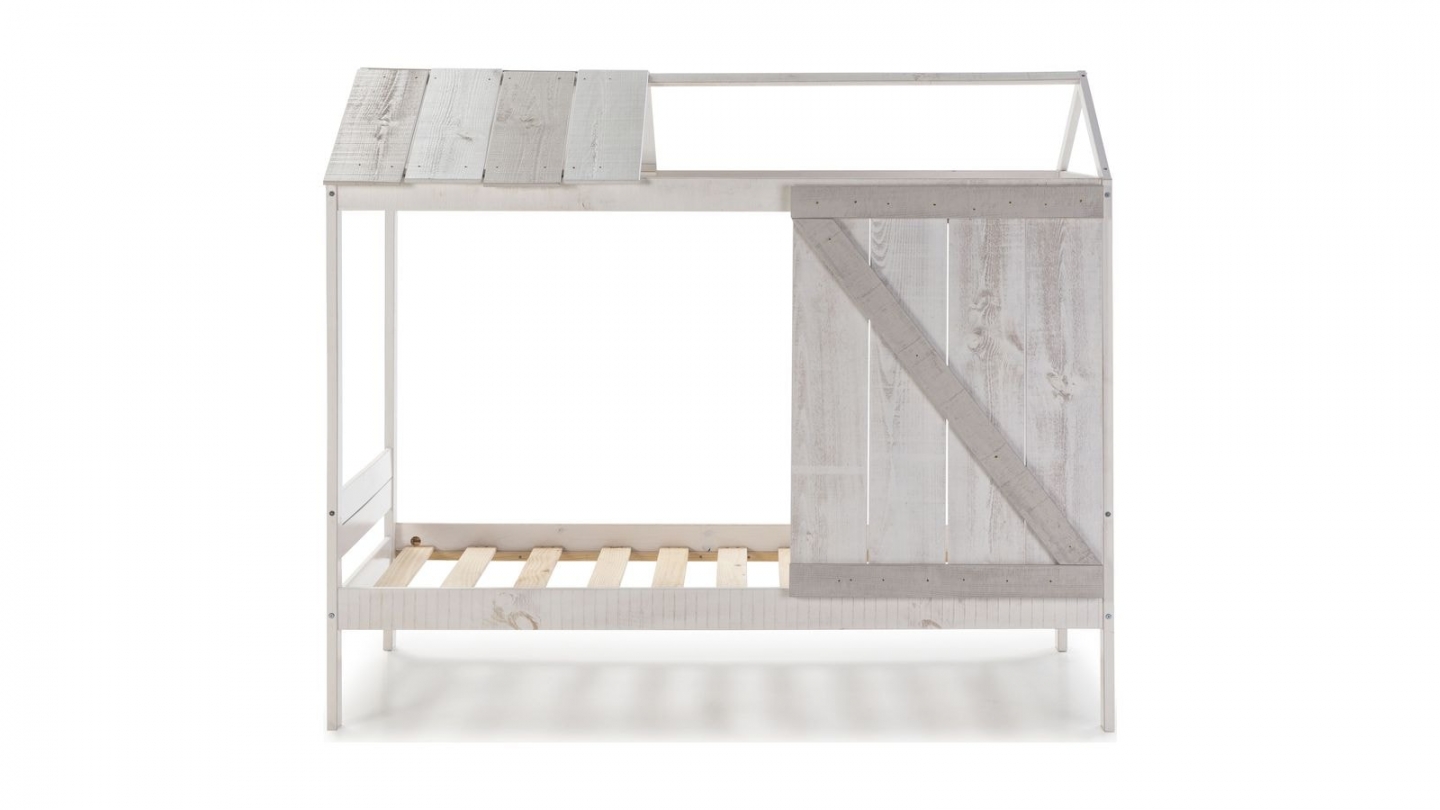 Lit cabane enfant rustique 90x190 cm en bois blanchi / gris - Emile