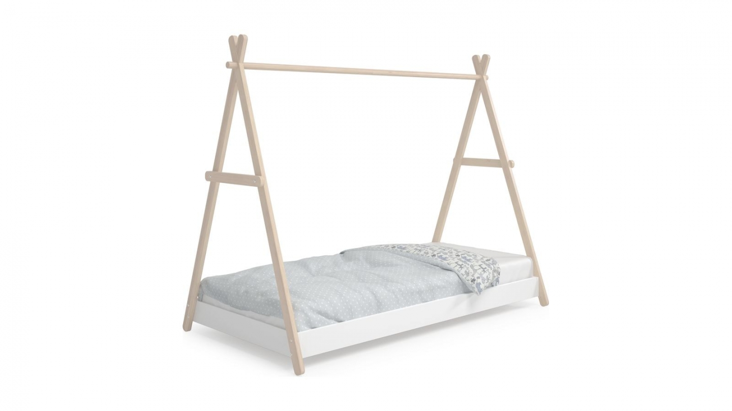 Lit tipi enfant ajustable 90x190 cm en bois clair / blanc - Annie