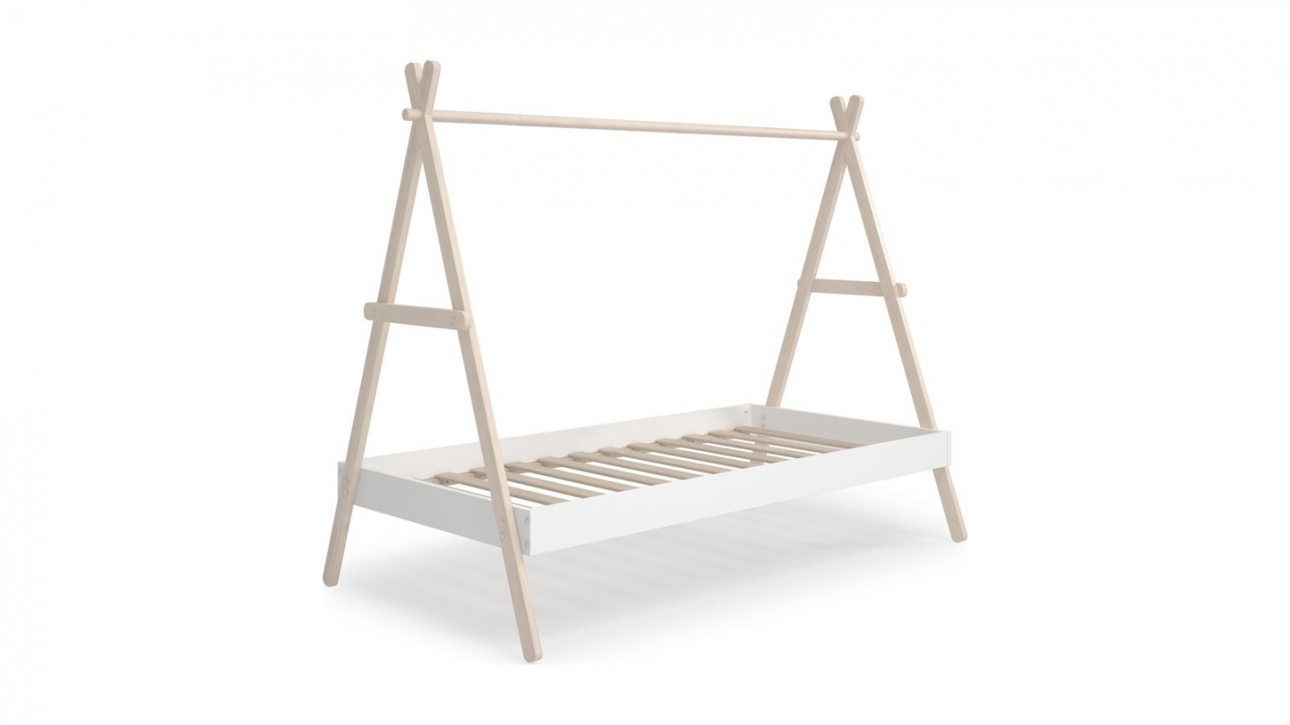 Lit tipi enfant ajustable 90x190 cm en bois clair / blanc - Annie