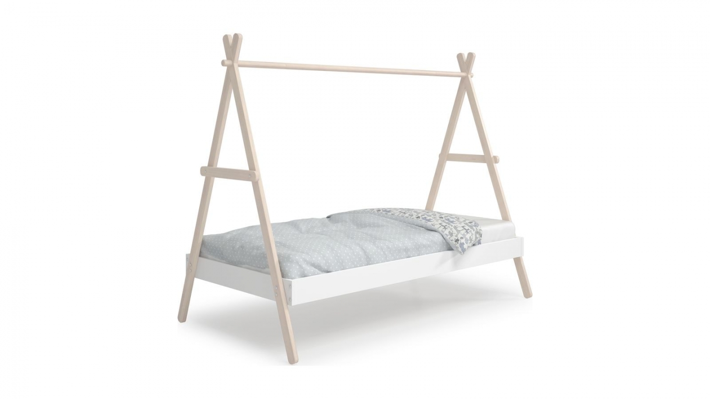 Lit tipi enfant ajustable 90x190 cm en bois clair / blanc - Annie