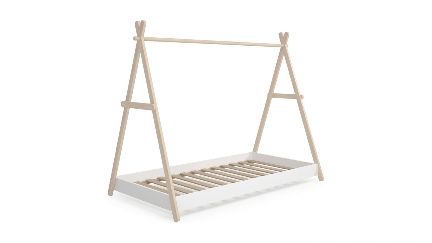 Lit tipi enfant ajustable 90x190 cm en bois clair / blanc - Annie