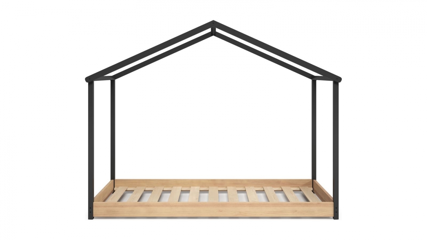 Lit cabane enfant 90x190 cm en bois clair / gris anthracite - Valentine