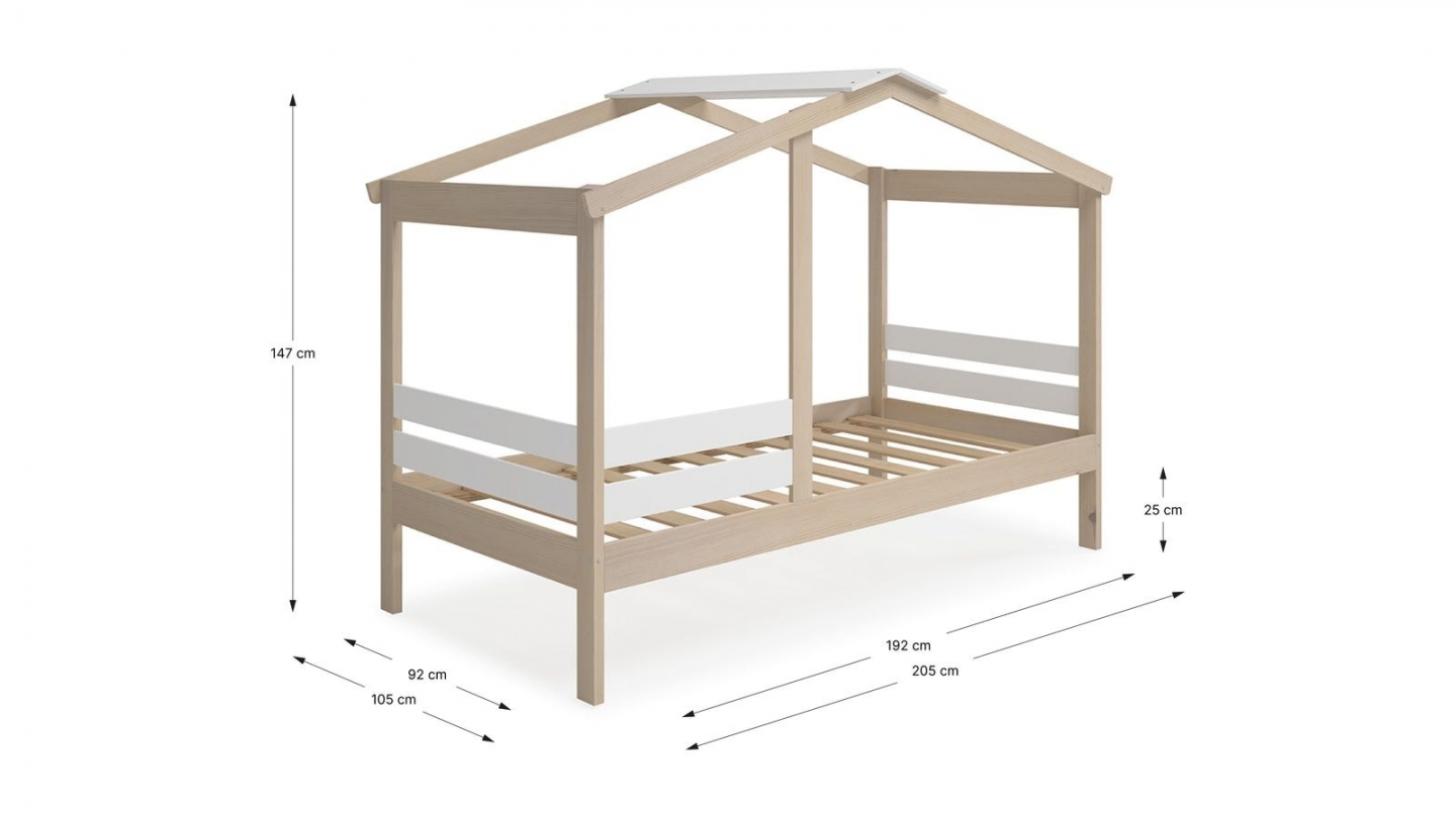 Lit cabane enfant 90x190 cm en bois clair / blanc - Violette