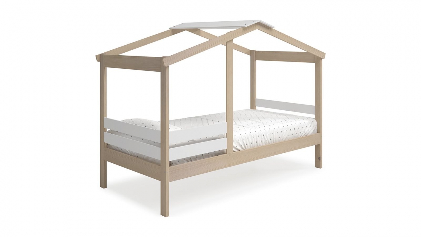 Lit cabane enfant 90x190 cm en bois clair / blanc - Violette