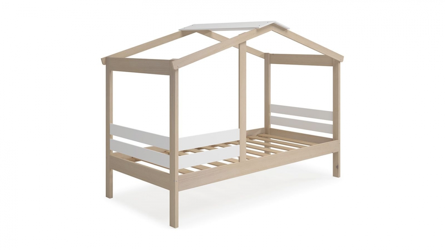 Lit cabane enfant 90x190 cm en bois clair / blanc - Violette
