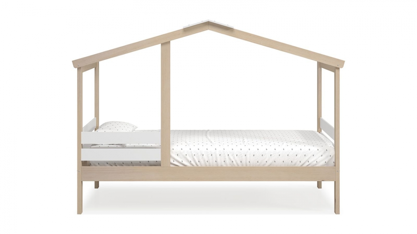 Lit cabane enfant 90x190 cm en bois clair / blanc - Violette