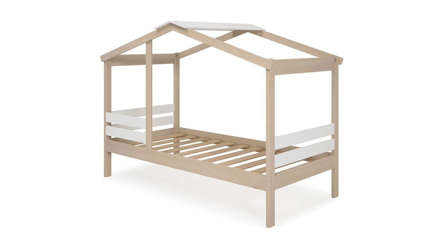 Lit cabane enfant 90x190 cm en bois clair / blanc - Violette