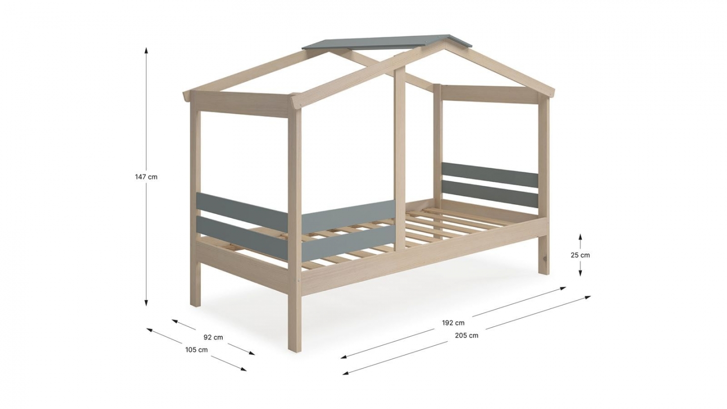 Lit cabane enfant 90x190 cm en bois clair / vert kaki - Violette