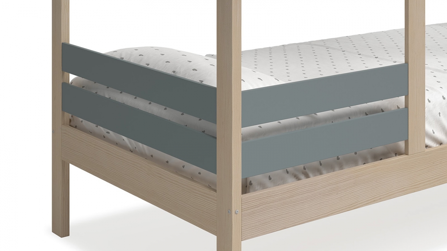 Lit cabane enfant 90x190 cm en bois clair / vert kaki - Violette