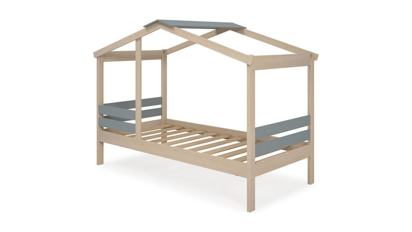 Lit cabane enfant 90x190 cm en bois clair / vert kaki - Violette