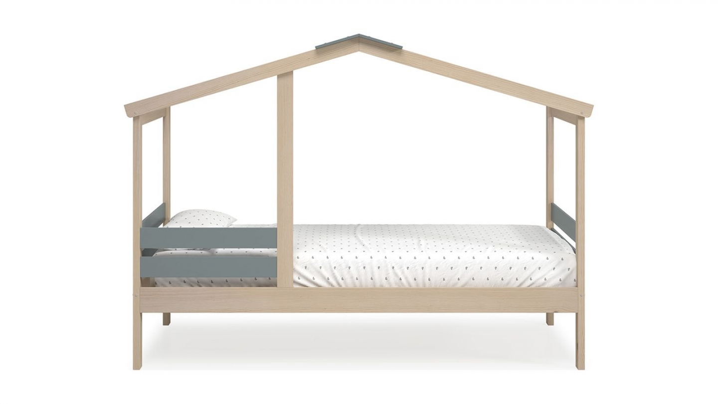 Lit cabane enfant 90x190 cm en bois clair / vert kaki - Violette