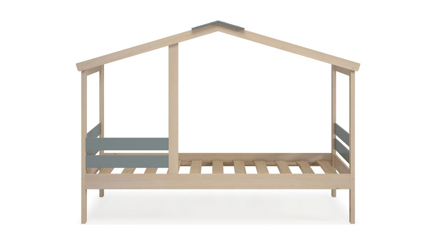 Lit cabane enfant 90x190 cm en bois clair / vert kaki - Violette
