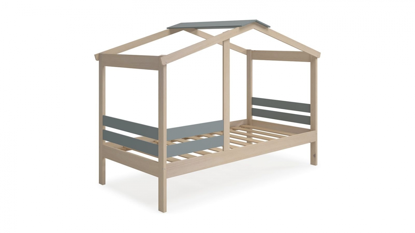 Lit cabane enfant 90x190 cm en bois clair / vert kaki - Violette