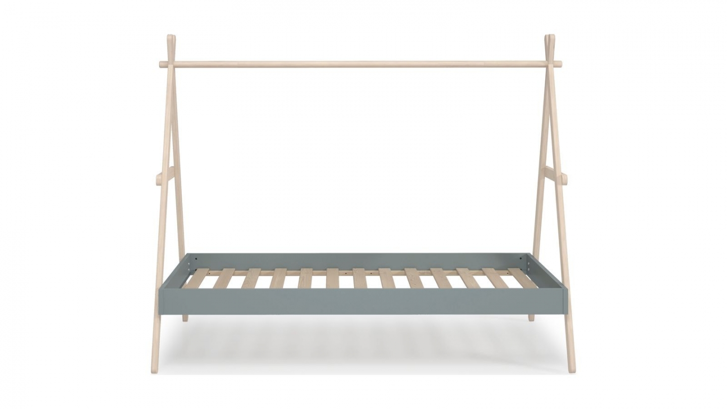 Lit tipi enfant ajustable 90x190 cm en bois clair / vert kaki - Annie