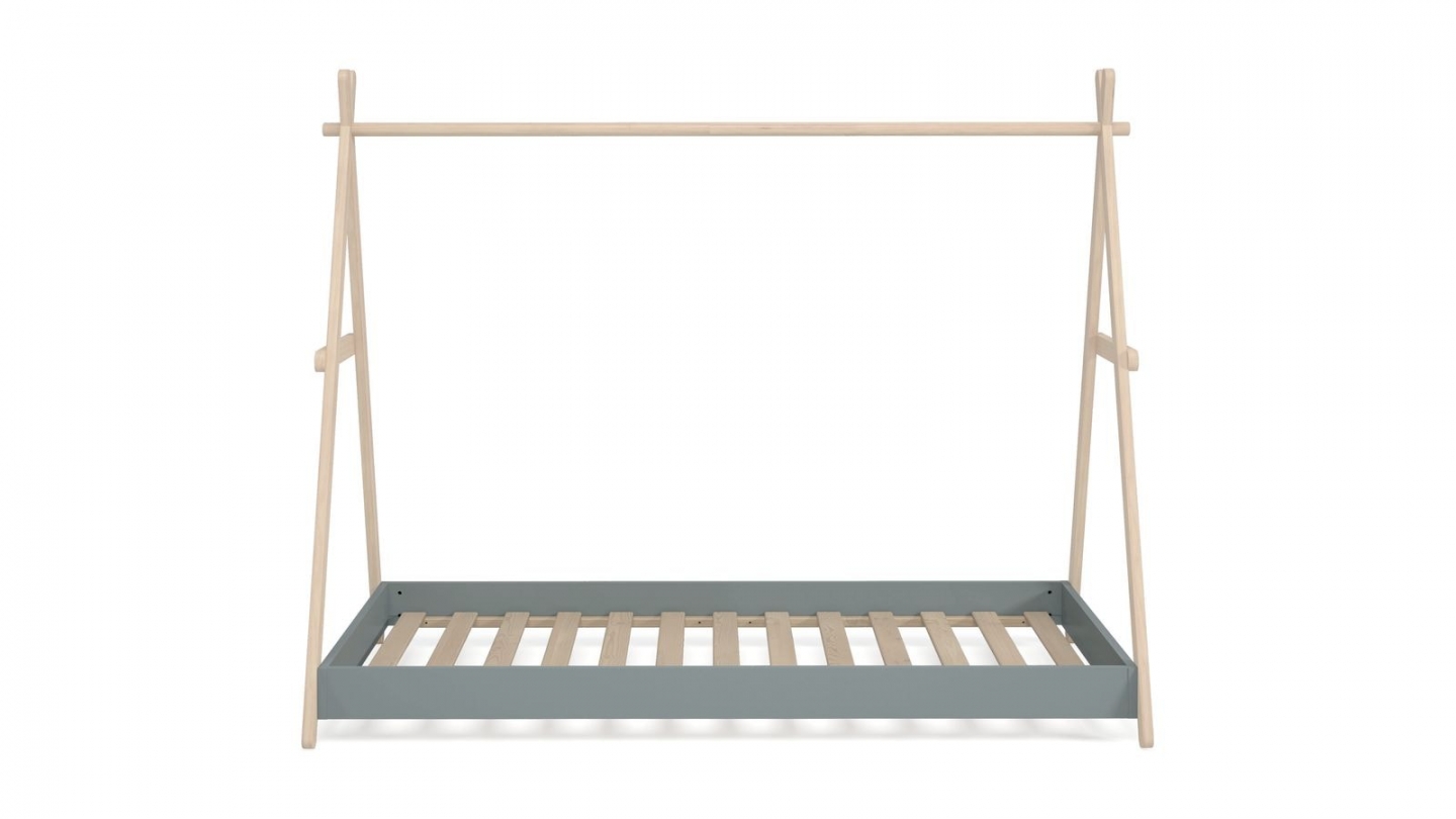 Lit tipi enfant ajustable 90x190 cm en bois clair / vert kaki - Annie