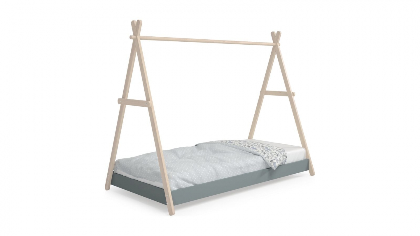 Lit tipi enfant ajustable 90x190 cm en bois clair / vert kaki - Annie