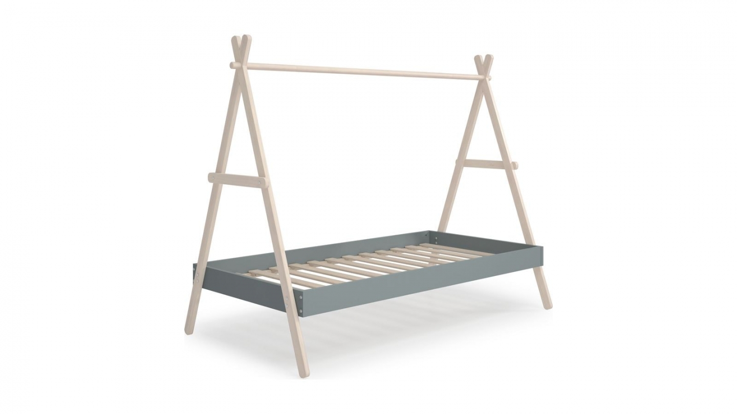 Lit tipi enfant ajustable 90x190 cm en bois clair / vert kaki - Annie