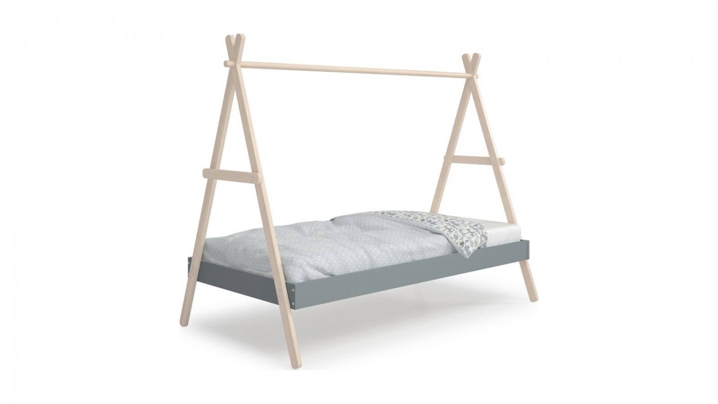 Lit tipi enfant ajustable 90x190 cm en bois clair / vert kaki - Annie