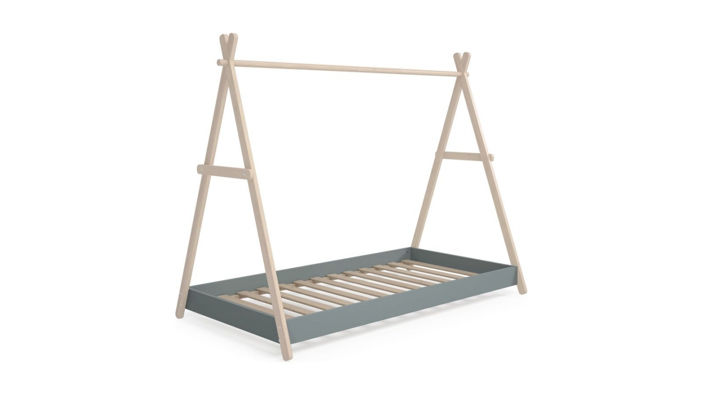Lit tipi enfant ajustable 90x190 cm en bois clair / vert kaki - Annie