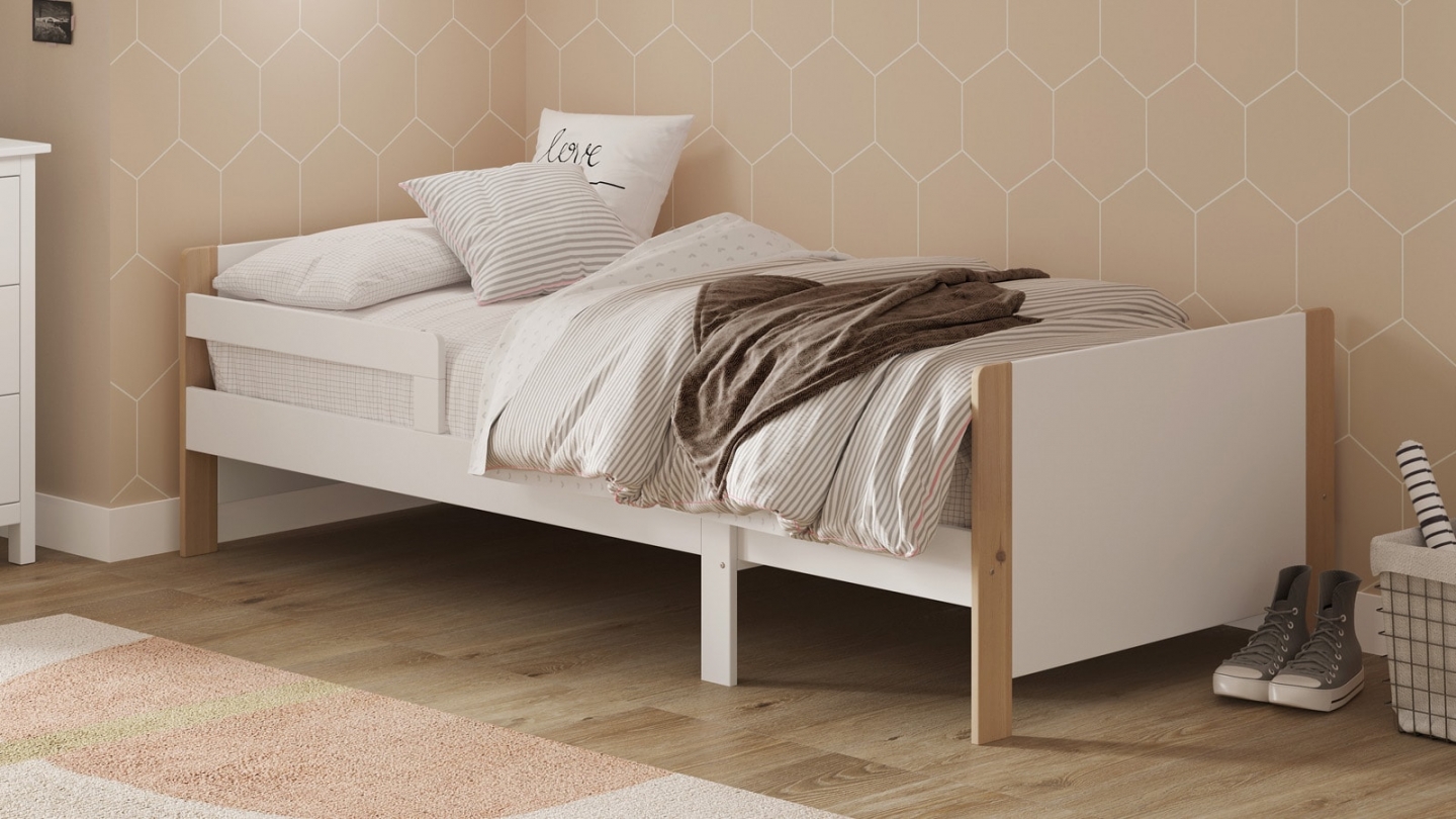 Lit enfant evolutif 90x140/190 cm en bois blanc - Luan