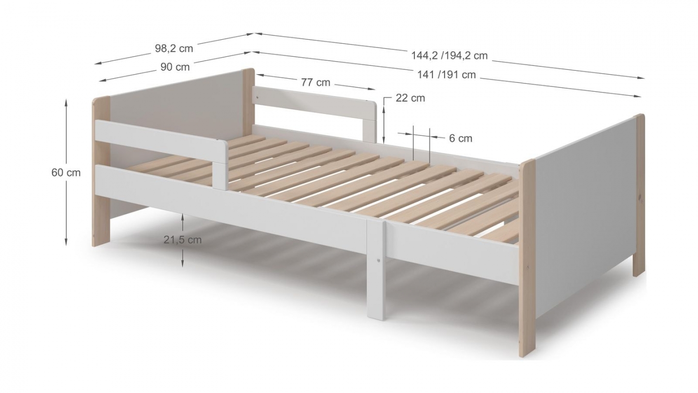Lit enfant evolutif 90x140/190 cm en bois blanc - Luan