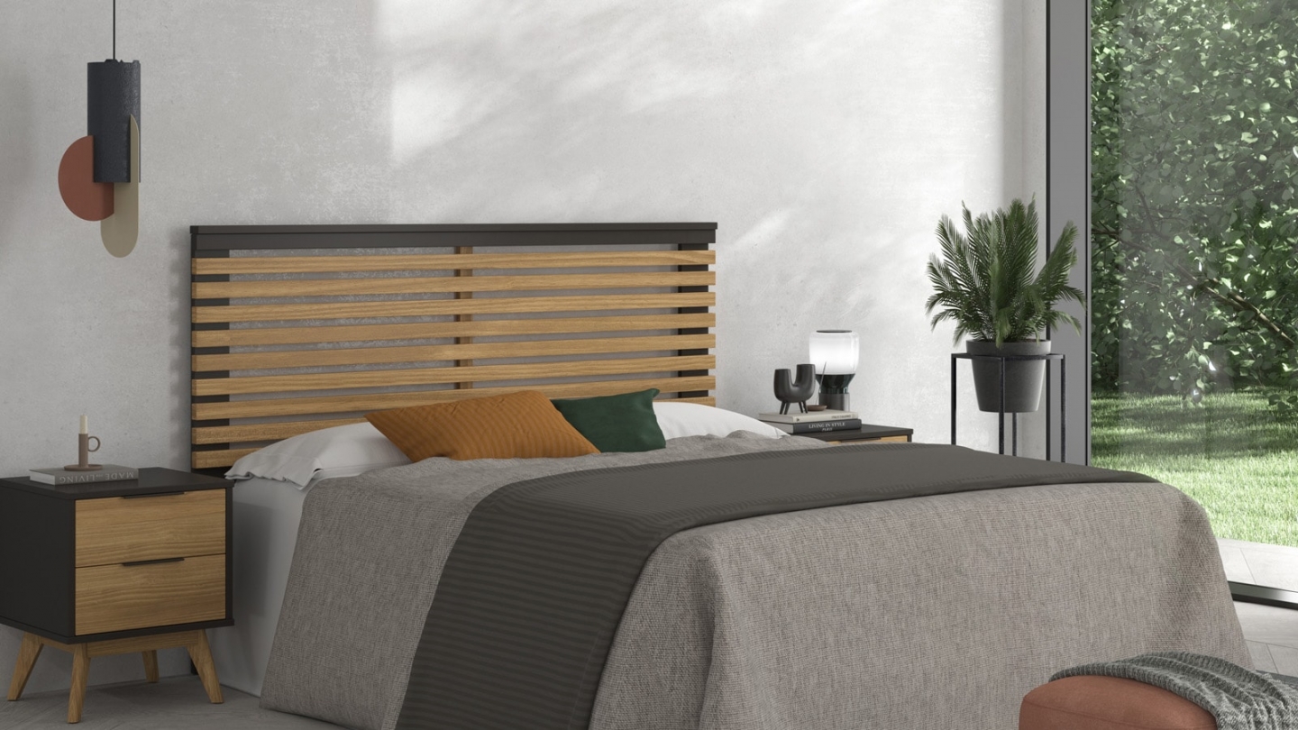 Tête de lit adulte en lattes de bois clair / bois foncé 140 cm - Timeo