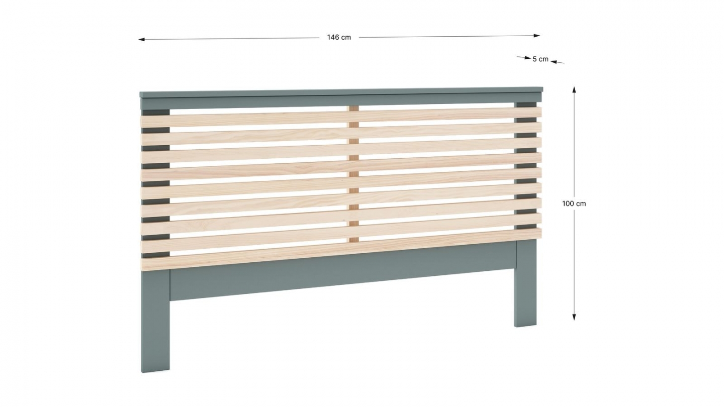 Tête de lit adulte en lattes de bois clair / vert kaki 140 cm - Lucy