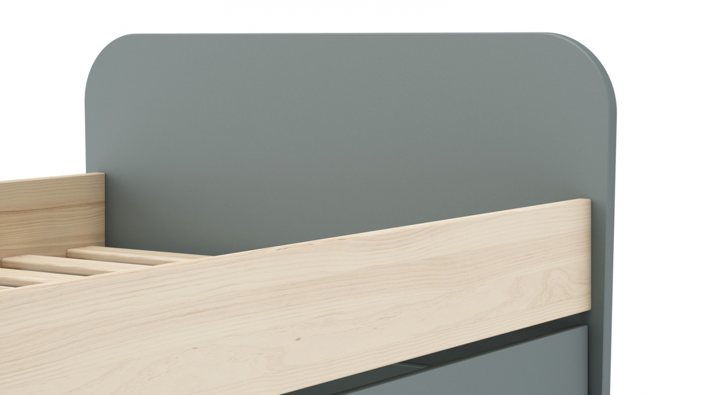 Lit gigogne enfant 90x190 cm à tiroir en bois vert kaki - Elise