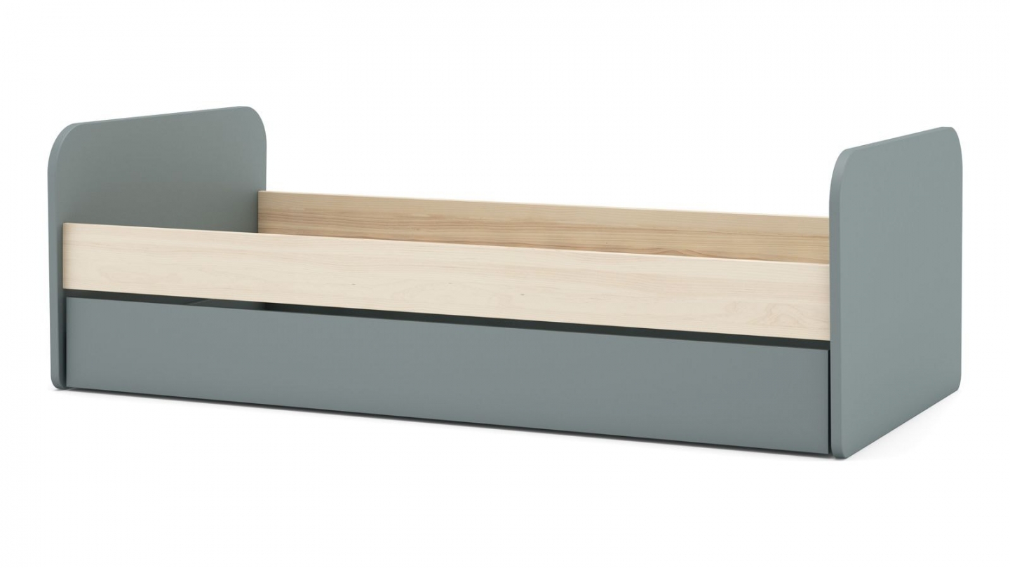 Lit gigogne enfant 90x190 cm à tiroir en bois vert kaki - Elise