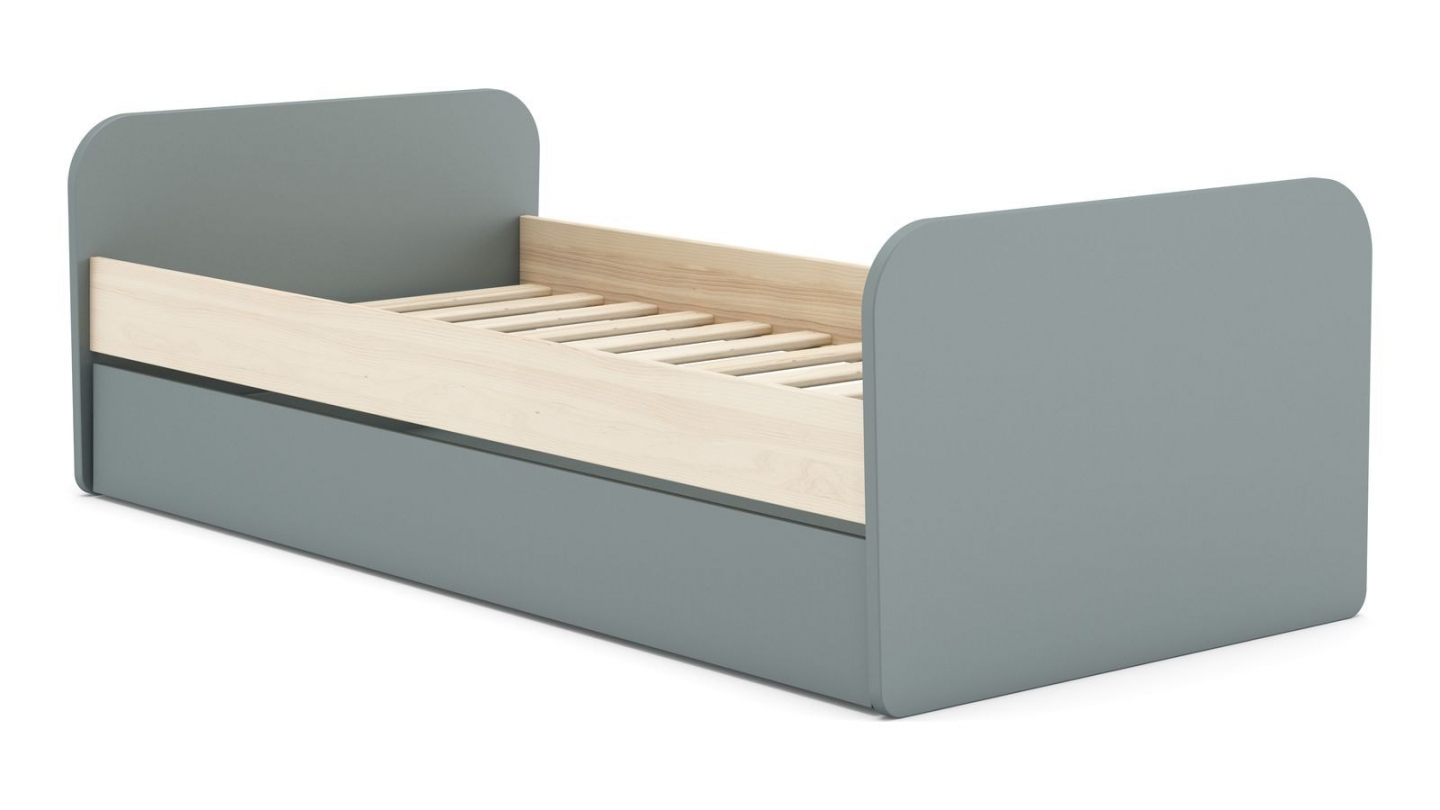 Lit gigogne enfant 90x190 cm à tiroir en bois vert kaki - Elise