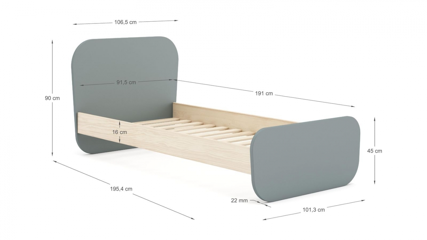 Lit enfant 90x190 cm avec tête de lit en bois vert kaki - Elise