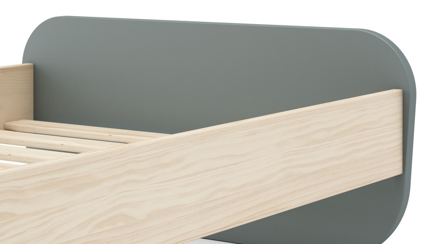 Lit enfant 90x190 cm avec tête de lit en bois vert kaki - Elise