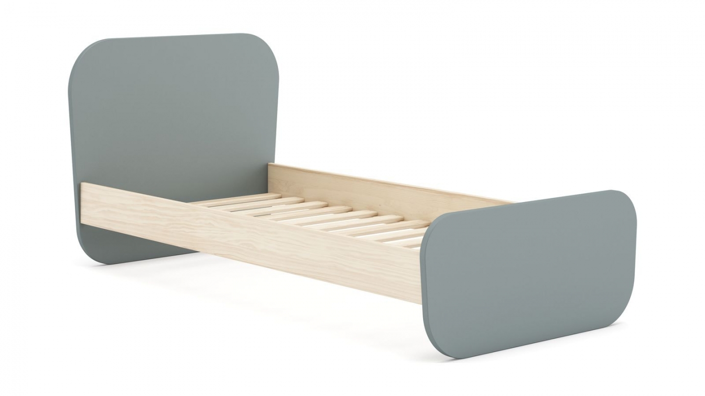 Lit enfant 90x190 cm avec tête de lit en bois vert kaki - Elise