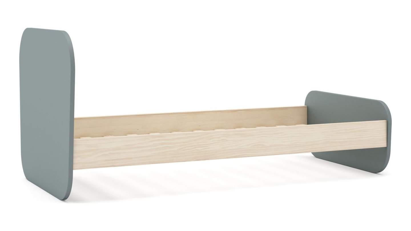Lit enfant 90x190 cm avec tête de lit en bois vert kaki - Elise