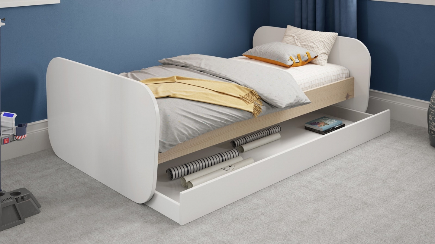 Lit gigogne enfant 90x190 cm à tiroir en bois blanc - Elise