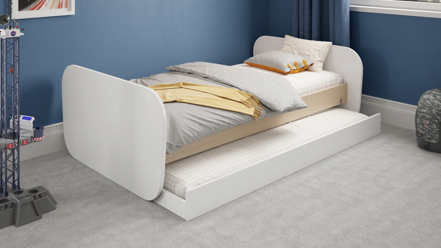 Lit gigogne enfant 90x190 cm à tiroir en bois blanc - Elise