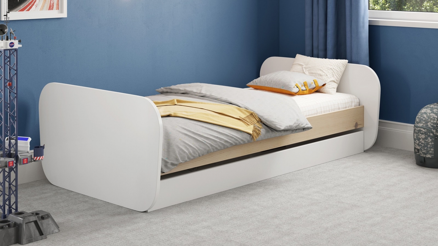 Lit gigogne enfant 90x190 cm à tiroir en bois blanc - Elise