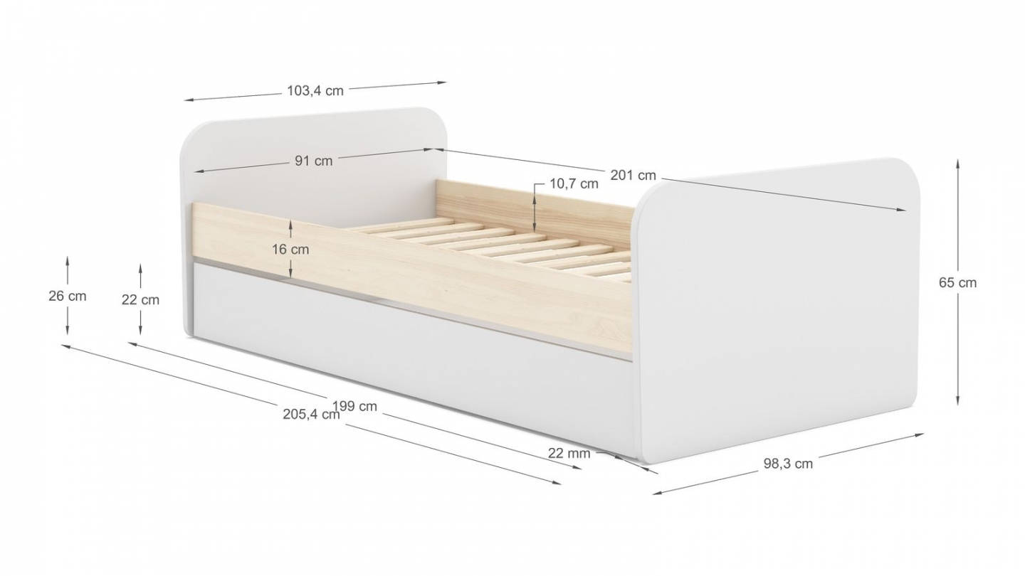 Lit gigogne enfant 90x190 cm à tiroir en bois blanc - Elise