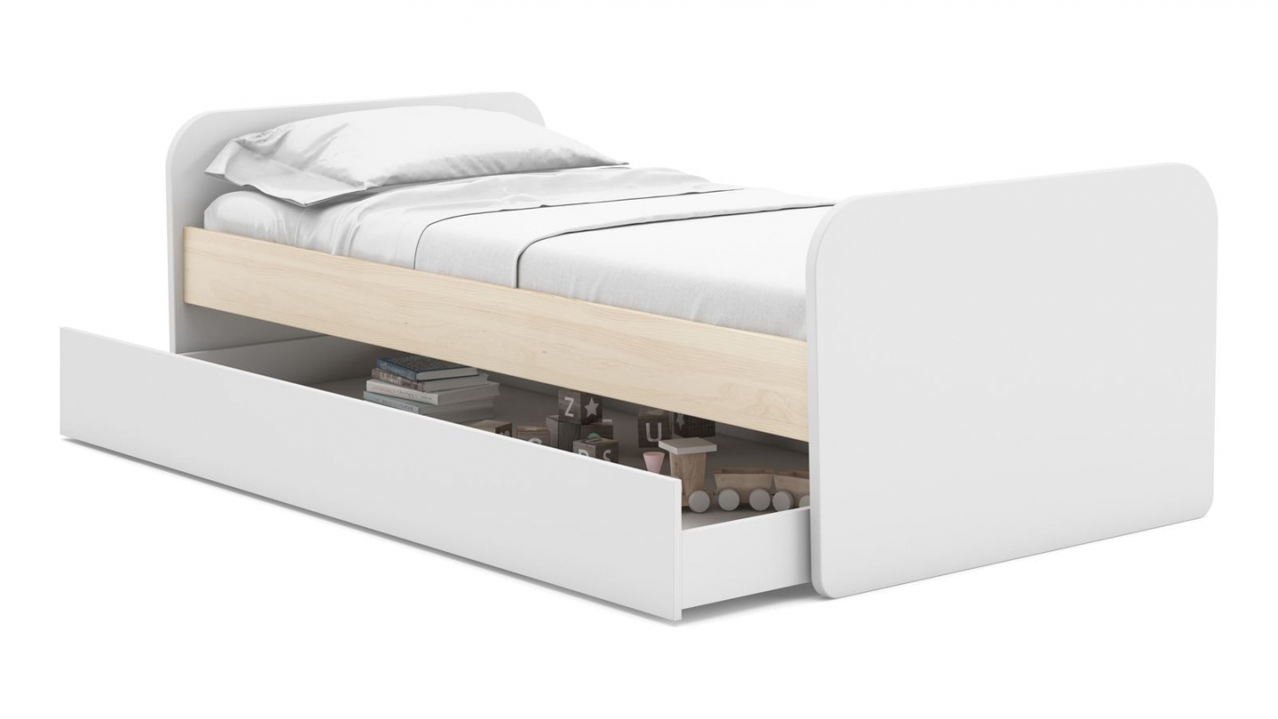Lit gigogne enfant 90x190 cm à tiroir en bois blanc - Elise