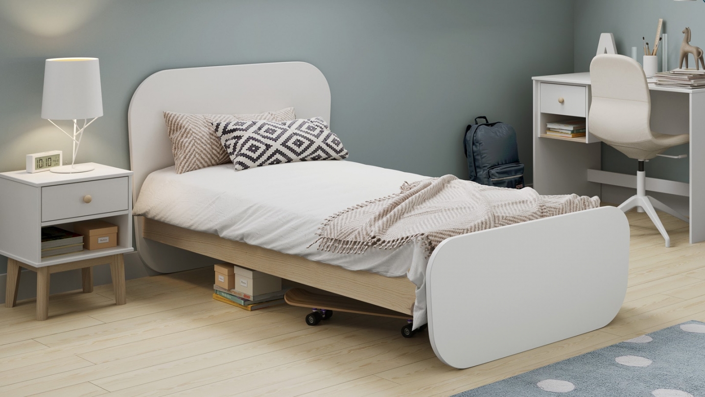 Lit enfant 90x190 cm avec tête de lit en bois blanc - Elise