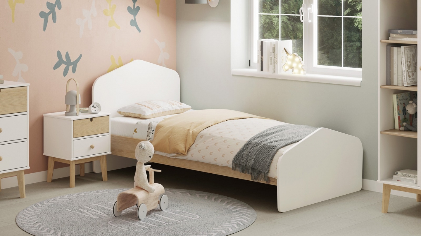 Lit enfant 90x190 cm avec tête de lit en bois blanc - Lucy