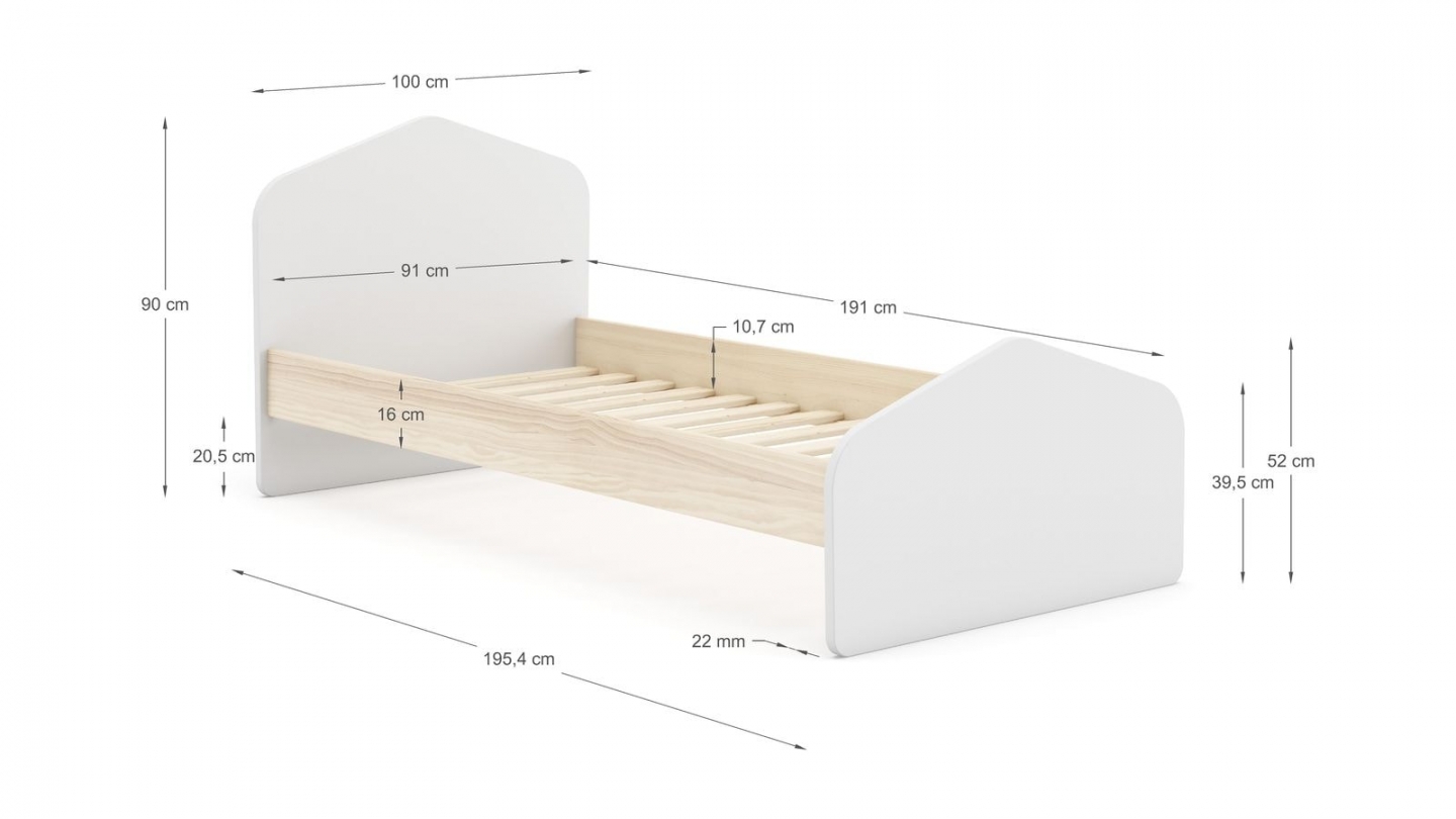 Lit enfant 90x190 cm avec tête de lit en bois blanc - Lucy
