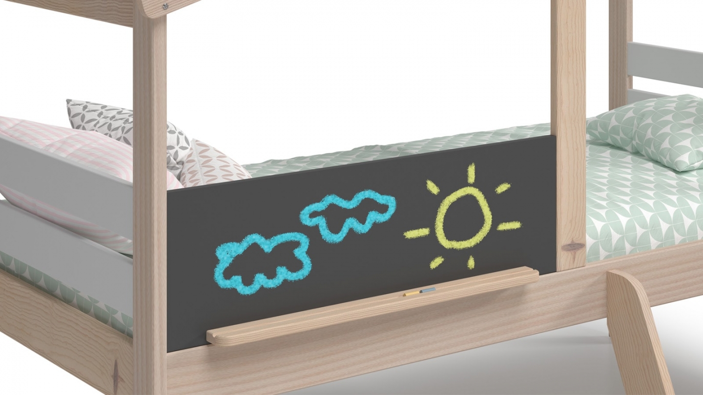 Lit cabane enfant avec toboggan 90x190 cm en bois clair / blanc - Jules