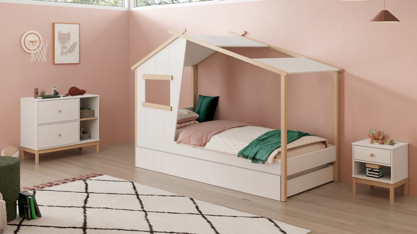 Lit cabane enfant 90x190 cm en bois blanc - Artus