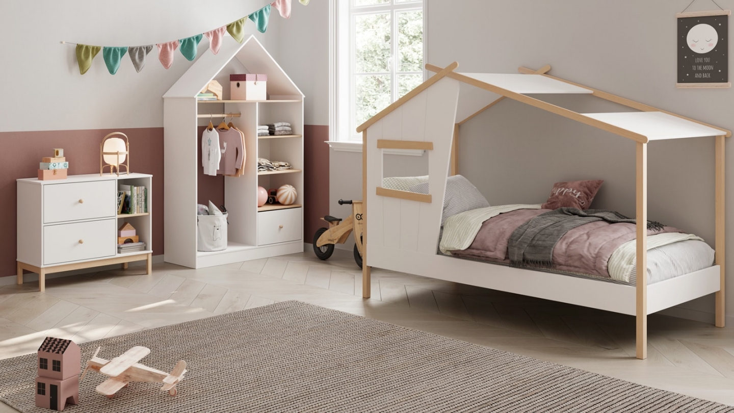 Lit cabane enfant 90x190 cm en bois blanc - Artus