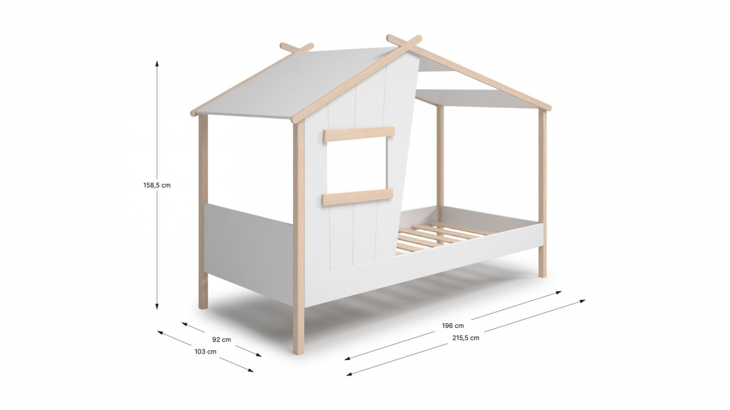 Lit cabane enfant 90x190 cm en bois blanc - Artus