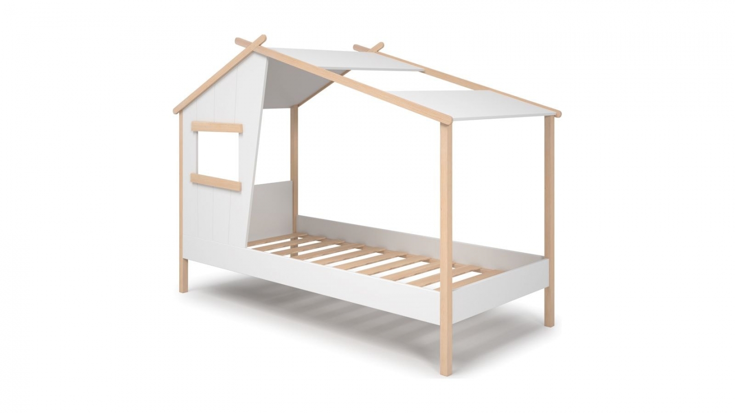 Lit cabane enfant 90x190 cm en bois blanc - Artus