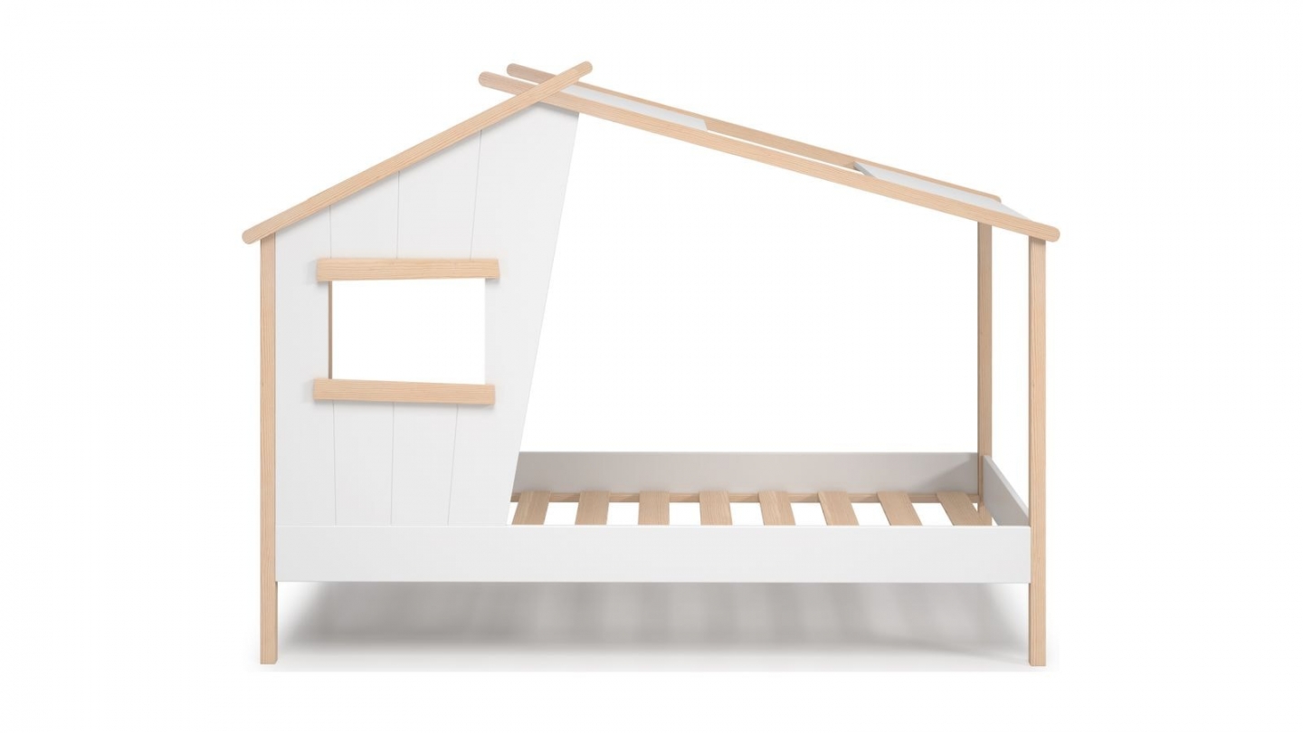 Lit cabane enfant 90x190 cm en bois blanc - Artus