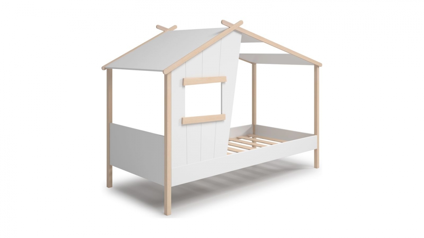 Lit cabane enfant 90x190 cm en bois blanc - Artus