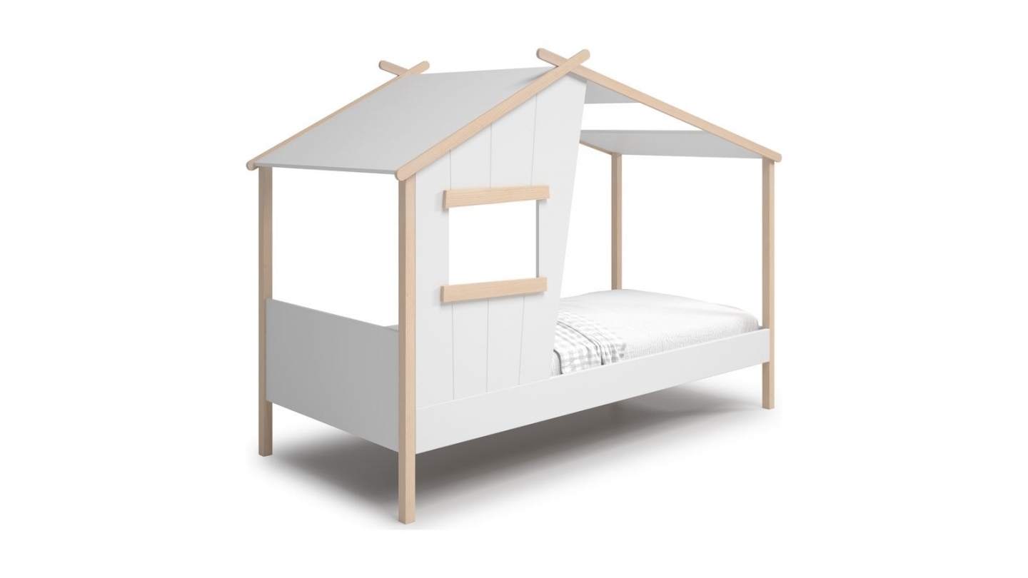 Lit cabane enfant 90x190 cm en bois blanc - Artus